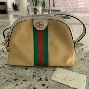 Authentic Gucci Web Dome Small Suede Ophidia Crossbody Shoulder Bag